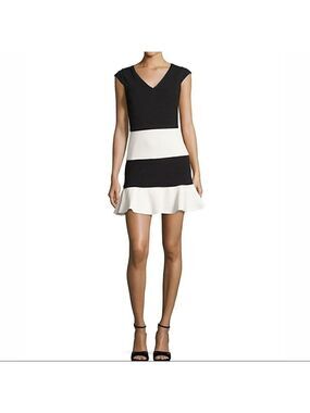 Boutique Moschino colorblock black and white striped skater dress